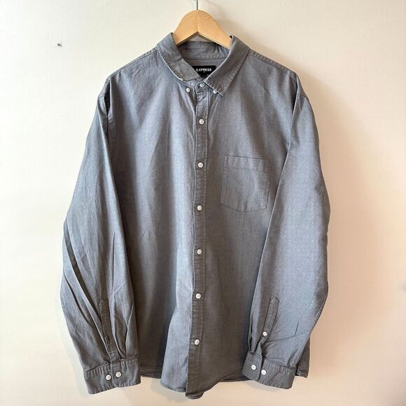 Express Men's Dress Shirt Button Down Long Sleeve Gray Size XXL 2X 18-18 1/2 - Picture 1 of 7